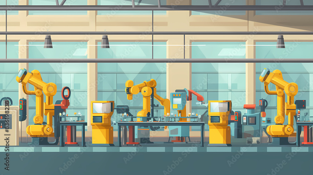 Robotized car factory cartoon concept vector image