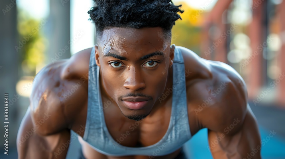 Close-up portrait of a muscular man with a determined expression. Close-up portrait of a muscular man with a determined expression.