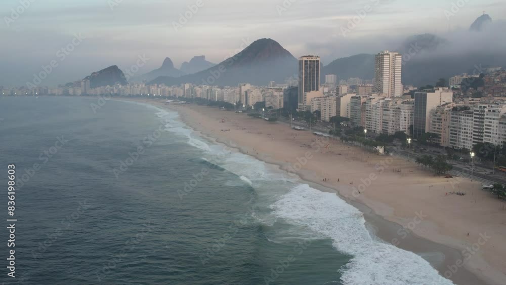 Aerial views from over Copacabana beach at sunrise Aerial views from over Copacabana beach at sunrise