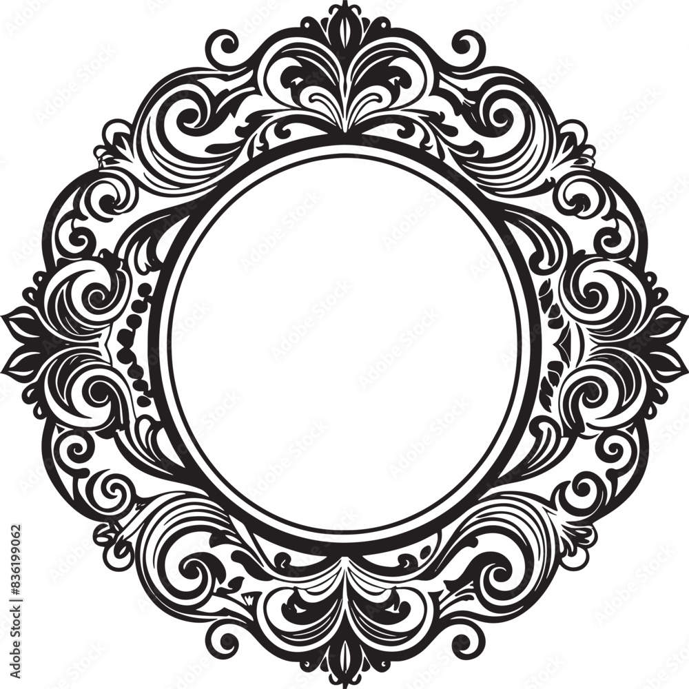 frame with floral ornament illustration black and white frame with floral ornament illustration black and white