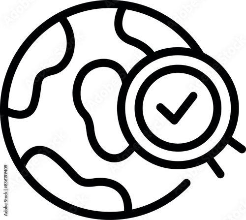 Global quality assurance icon with international certification and worldwide approval in minimalist black and white line art vector design