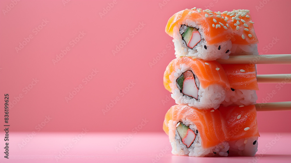 Sushi with pink background. Sushi with pink background.