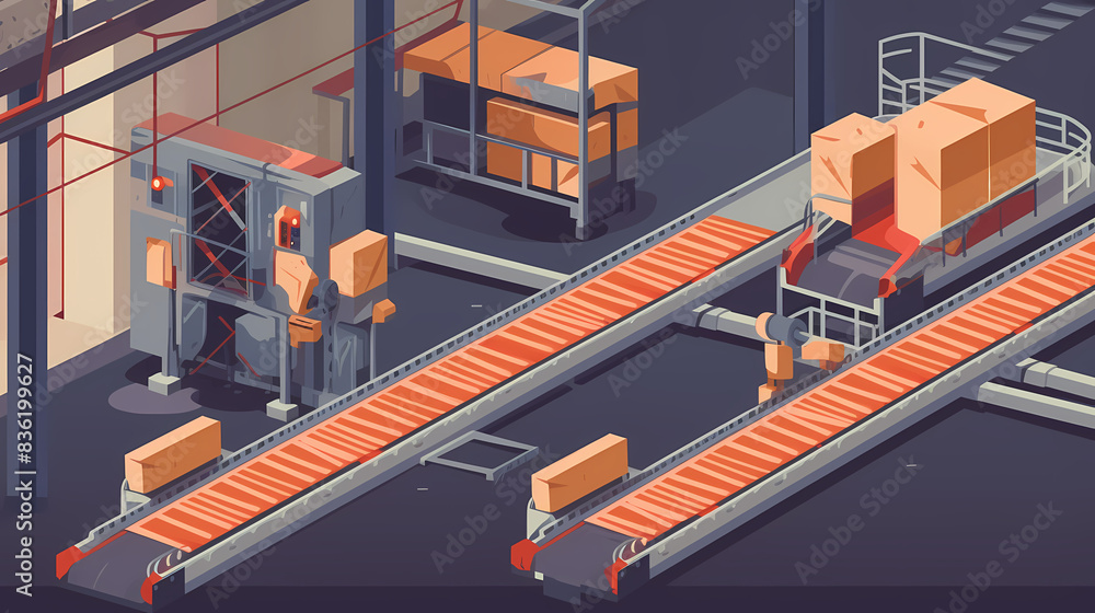 Obraz premium Robotized car factory cartoon concept vector image
