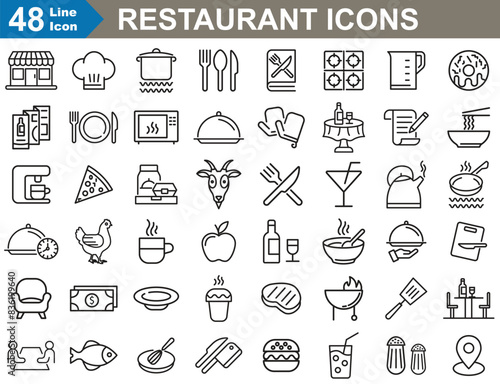 Restaurant outline Icons set vector illustrator. 