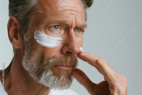 Man Using Anti-Aging Cream for Mature Skin Care Routine
