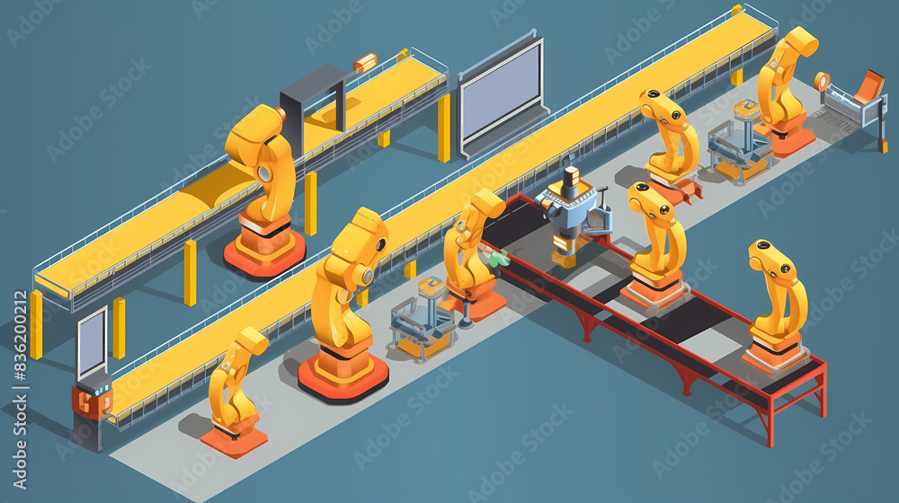 Robotized car factory cartoon concept vector image Robotized car factory cartoon concept vector image