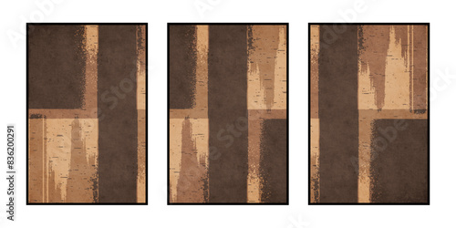 Set of 3 Abstract illustration in vintage style. For use in graphics, for wall decor. .