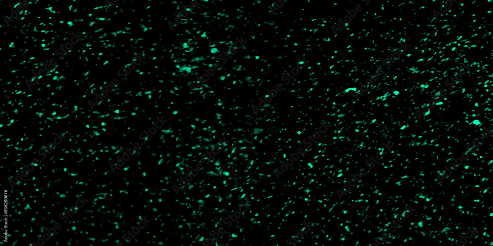 Abstract Neon blue random round paint splashes on black background. Glowing Blue bokeh realistic seamless glitters. Geometric futuristic background. 