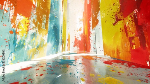 abstract background of a dynamic landscape of minimalist splatters and brush strokes in a corridor © Marcos Casado