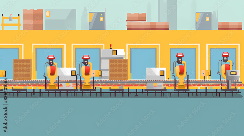 Robotized car factory cartoon concept vector image Robotized car factory cartoon concept vector image