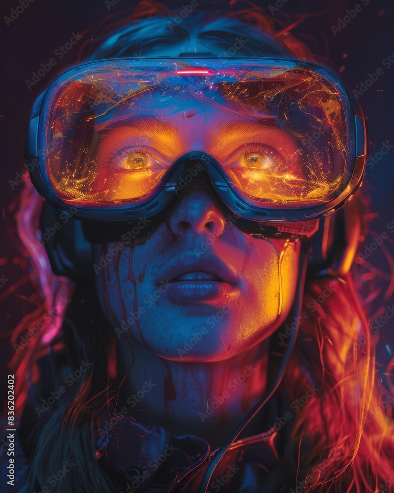 Dynamic dimensions in virtual reality, front view, immersive experiences, digital tone, Complementary Color Scheme Dynamic dimensions in virtual reality, front view, immersive experiences, digital tone, Complementary Color Scheme