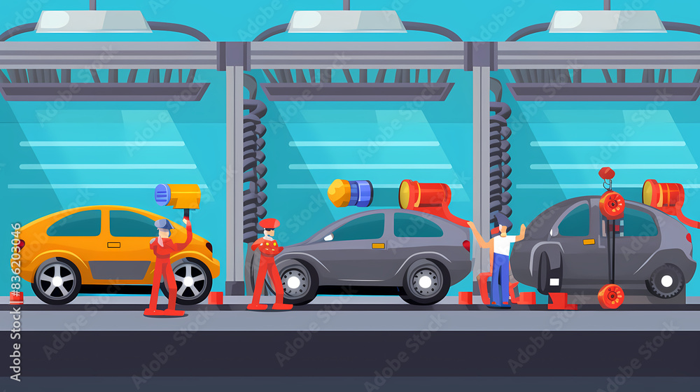 Fototapeta premium Robotized car factory cartoon concept vector image