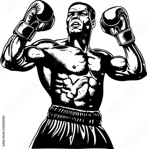 Illustration of a Triumphant Boxer Exuding Strength