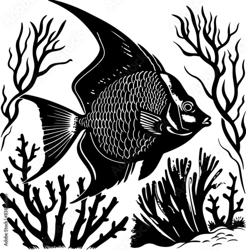 Angelfish Illustration Among Coral Reefs