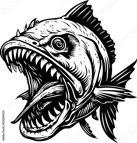 Illustration of Aggressive Fish with Sharp Teeth