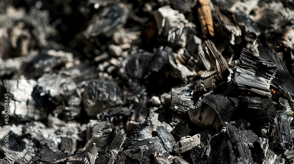 Close-up of ash residue from burned waste, focus on texture and color contrast, bright, clear light. Close-up of ash residue from burned waste, focus on texture and color contrast, bright, clear light.