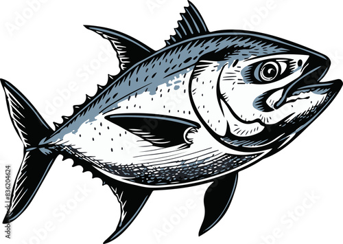 Hand-Drawn Illustration of Atlantic Bluefin Tuna Fish