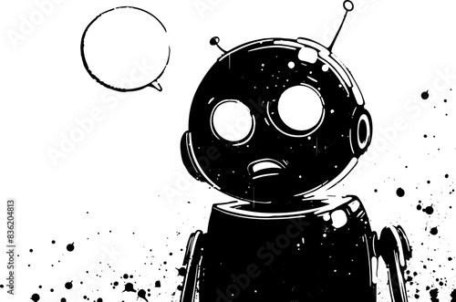 Abstract Black and White Robot with Speech Bubble - Expressing Emotions