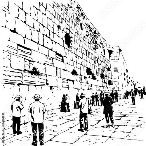 Monochrome Illustration of the Western Wall in Jerusalem