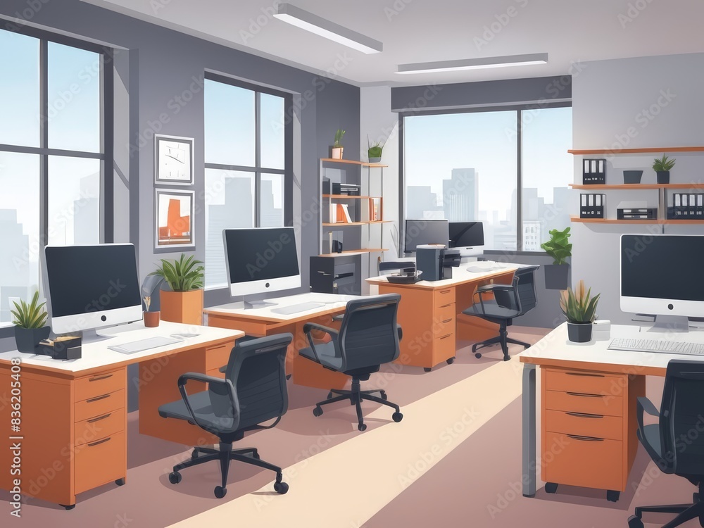 flat minimalist illustration of office atmosphere interior design flat minimalist illustration of office atmosphere interior design