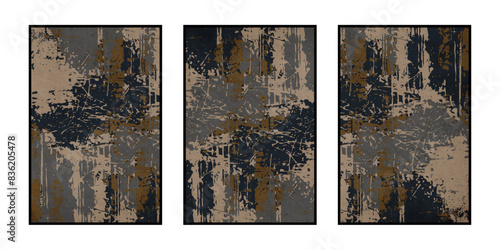 Set of 3 Abstract illustration in vintage style. For use in graphics, for wall decor. .