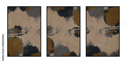 Set of 3 Abstract illustration in vintage style. For use in graphics, for wall decor. .