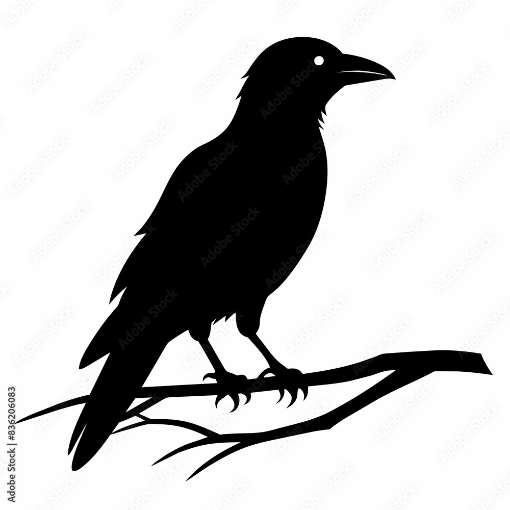 Fototapeta premium Crow setting on a branch vector silhouette illustration 