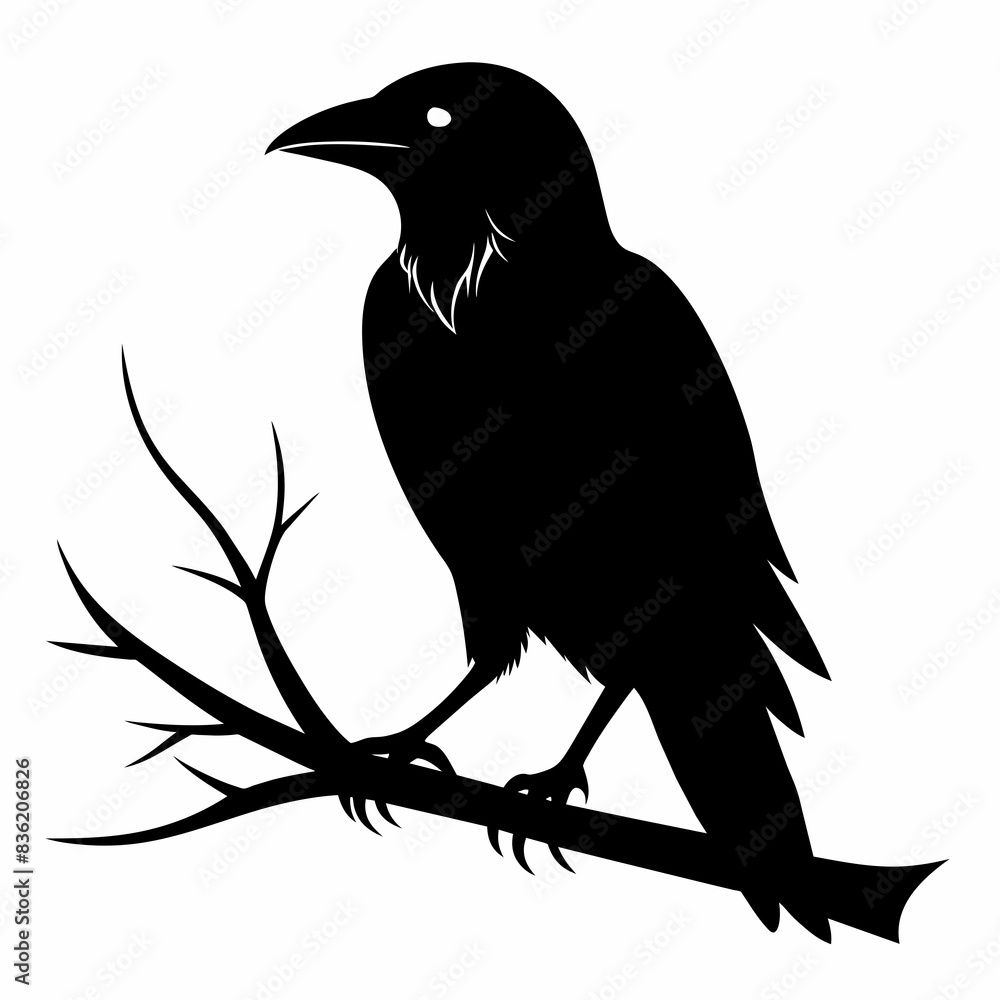 Obraz premium Crow setting on a branch vector silhouette illustration 