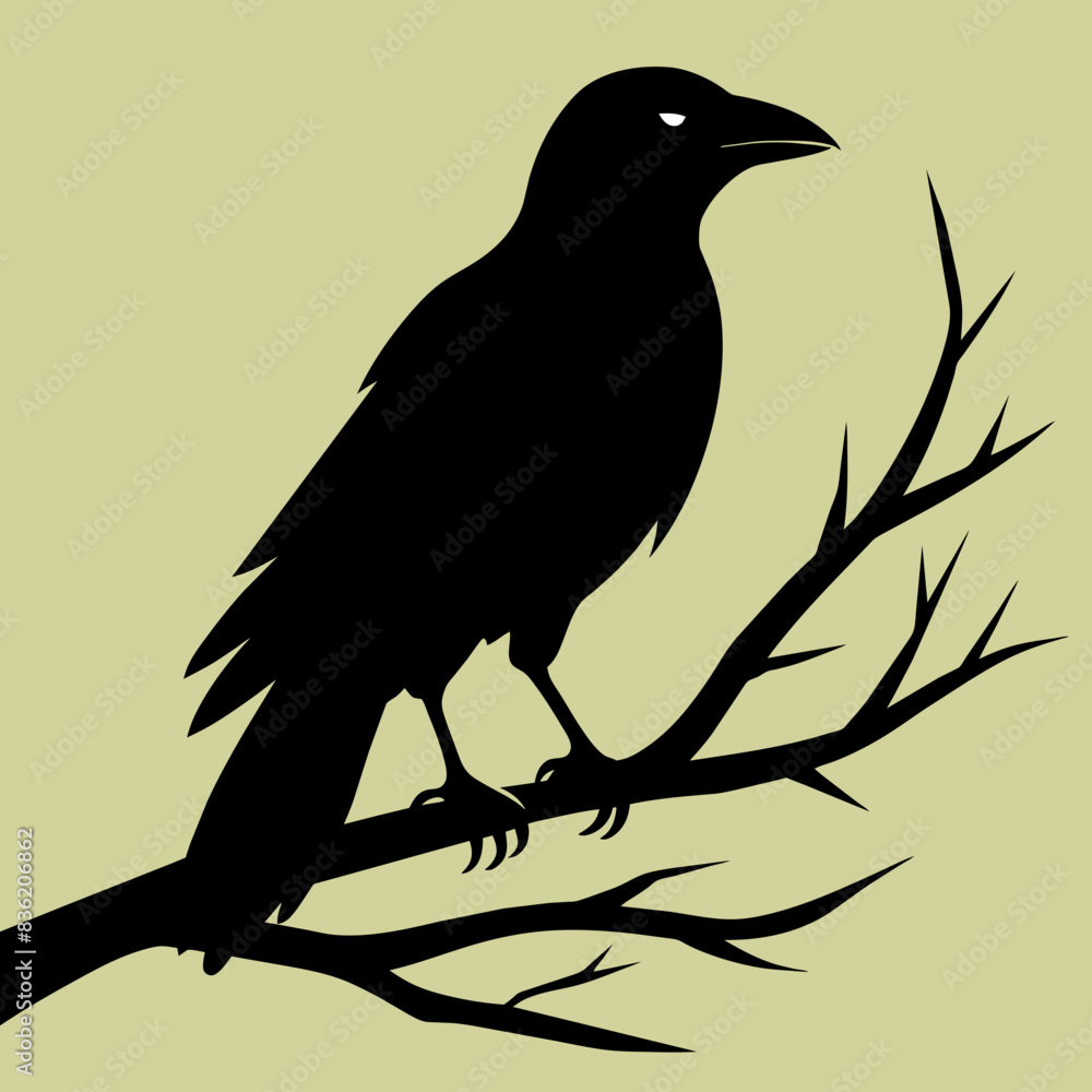 Fototapeta premium Crow setting on a branch vector silhouette illustration