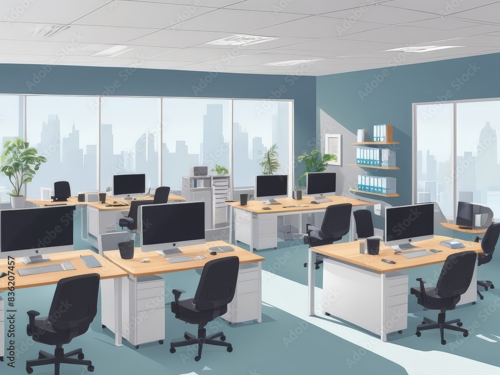 flat minimalist illustration of office interior design flat minimalist illustration of office interior design