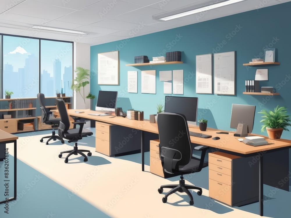 flat minimalist illustration of office interior design flat minimalist illustration of office interior design