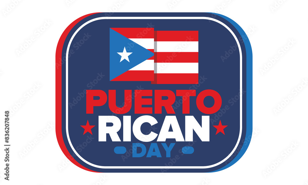 Puerto Rican Day. National happy holiday. Festival and parade in honor of independence and freedom. Puerto Rico flag. Latin american country. Patriotic elements. Vector poster illustration Puerto Rican Day. National happy holiday. Festival and parade in honor of independence and freedom. Puerto Rico flag. Latin american country. Patriotic elements. Vector poster illustration