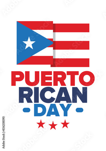 Puerto Rican Day. National happy holiday. Festival and parade in honor of independence and freedom. Puerto Rico flag. Latin american country. Patriotic elements. Vector poster illustration