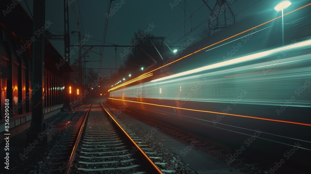 a train moving at night, with light trail, 8k uhd a train moving at night, with light trail, 8k uhd