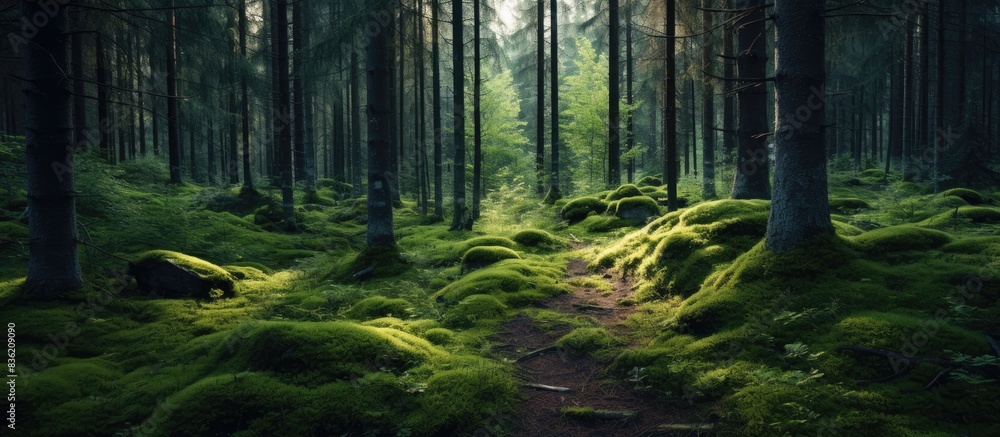 Fototapeta premium Dark forest scenery with copy space image available.