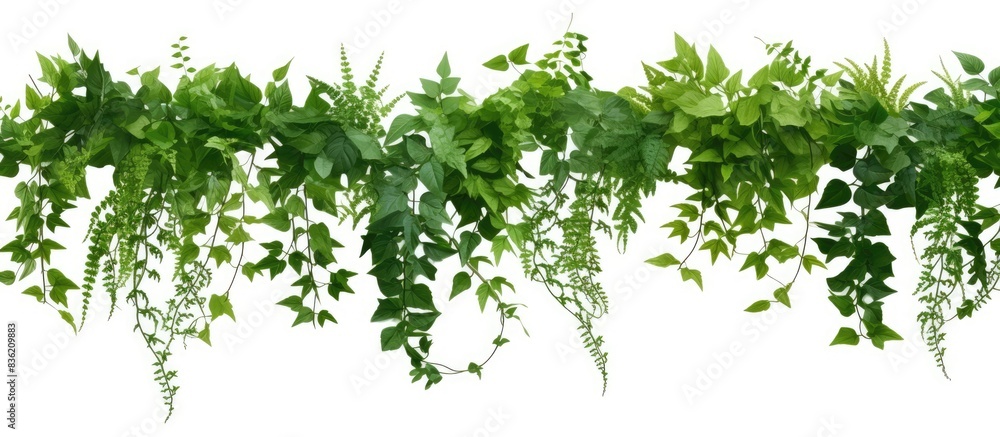A vine plant climbs against a white backdrop, providing ample copy space image with a clipping path available for easy editing. A vine plant climbs against a white backdrop, providing ample copy space image with a clipping path available for easy editing.