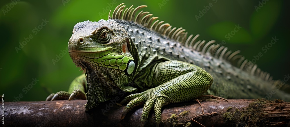 Endangered Caribbean iguana's face, with space for additional imagery.