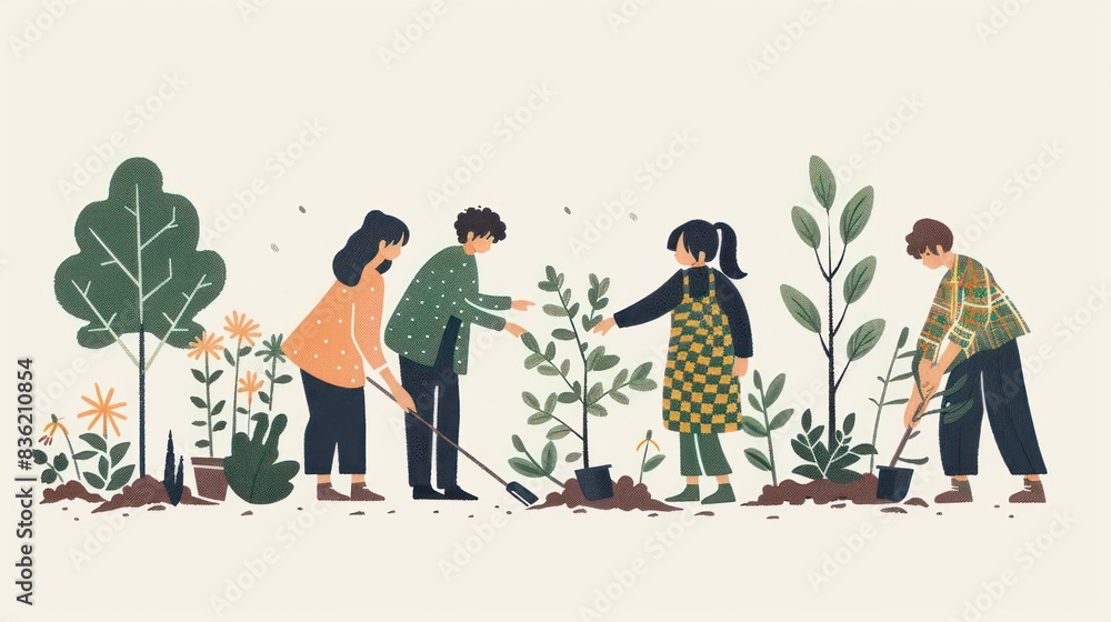 Illustrations people plant some trees Illustrations people plant some trees