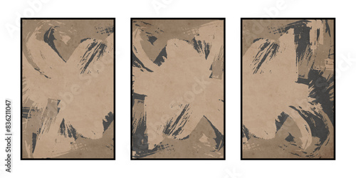 Set of 3 Abstract illustration in vintage style. For use in graphics, for wall decor. .