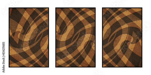 Set of 3 Abstract illustration in vintage style. For use in graphics, for wall decor. .