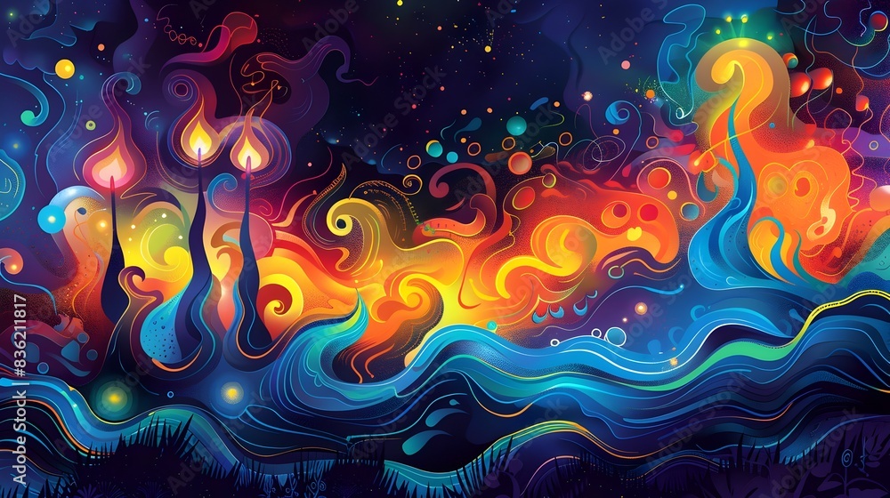 Vibrant Cosmic Flames - Surreal Celestial Explosion of Colorful Swirling Energy Vibrant Cosmic Flames - Surreal Celestial Explosion of Colorful Swirling Energy