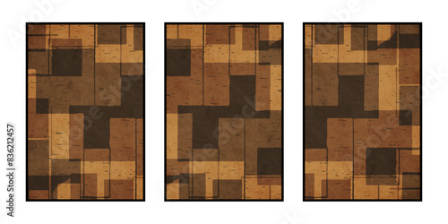 Set of 3 Abstract illustration in vintage style. For use in graphics, for wall decor. .