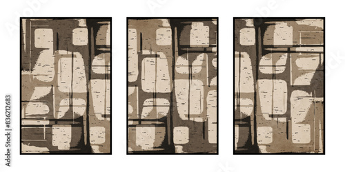 Set of 3 Abstract illustration in vintage style. For use in graphics, for wall decor. .