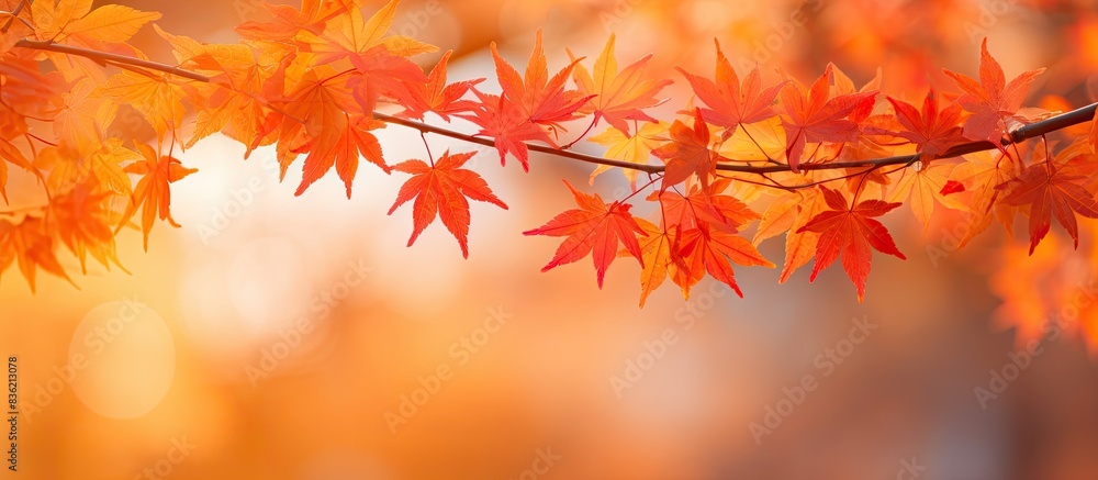 Maple leaves turn colorful in autumn against a blurry bokeh background, providing a beautiful copy space image. Maple leaves turn colorful in autumn against a blurry bokeh background, providing a beautiful copy space image.