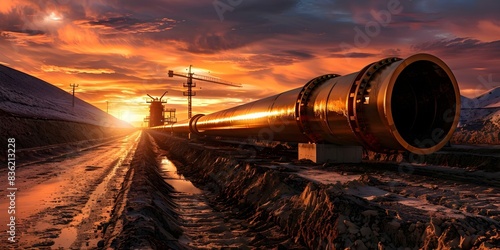 Constructing an Oil Pipeline for Refining and Transporting Oil and Gas. Concept Oil Pipeline Construction, Refining Technologies, Transport Infrastructure, Environmental Impacts