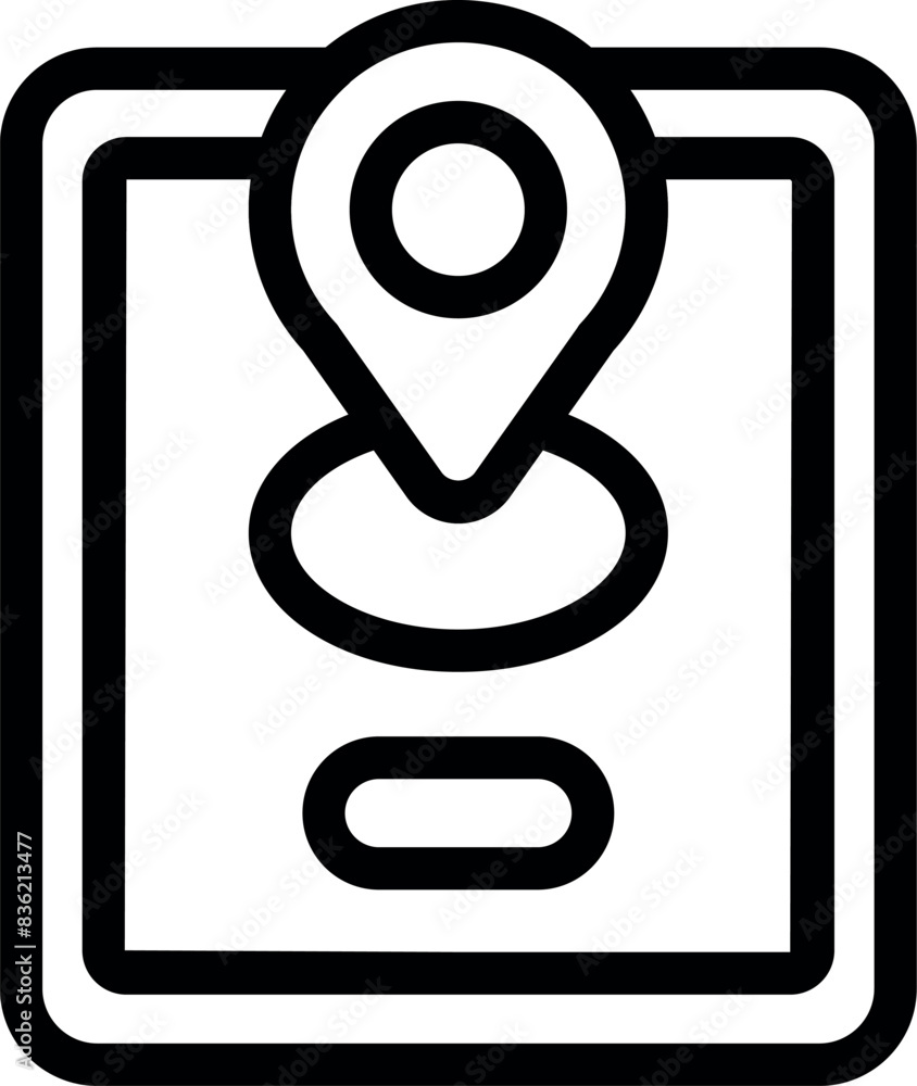 Black outline of a gps pin icon on tablet screen, representing location services Black outline of a gps pin icon on tablet screen, representing location services