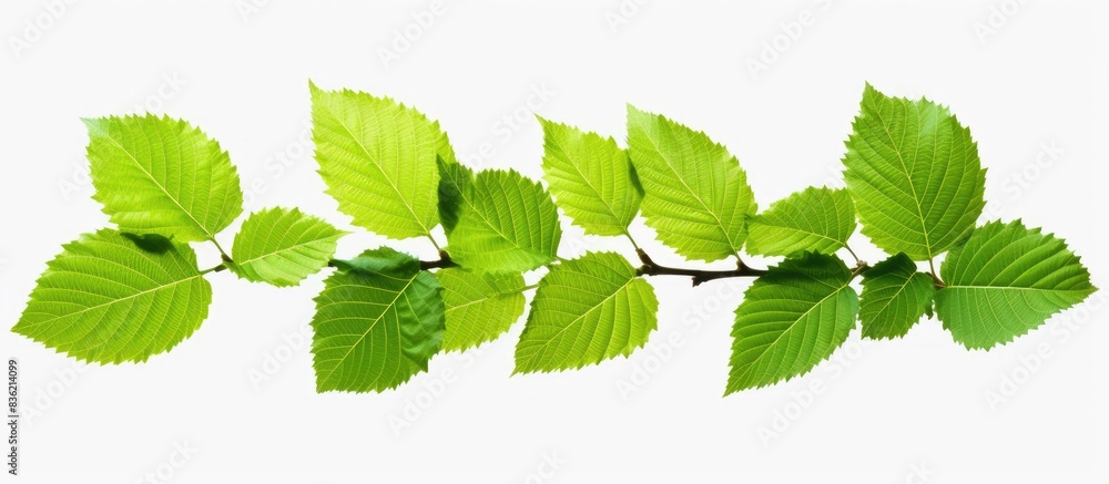 Fresh green elm-tree leaves on white background with copy space image. Fresh green elm-tree leaves on white background with copy space image.