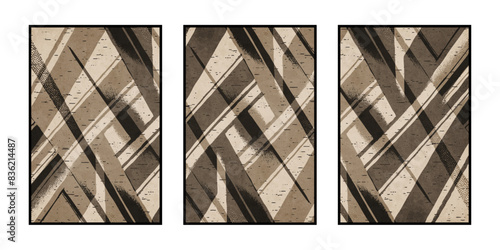 Set of 3 Abstract illustration in vintage style. For use in graphics, for wall decor. .