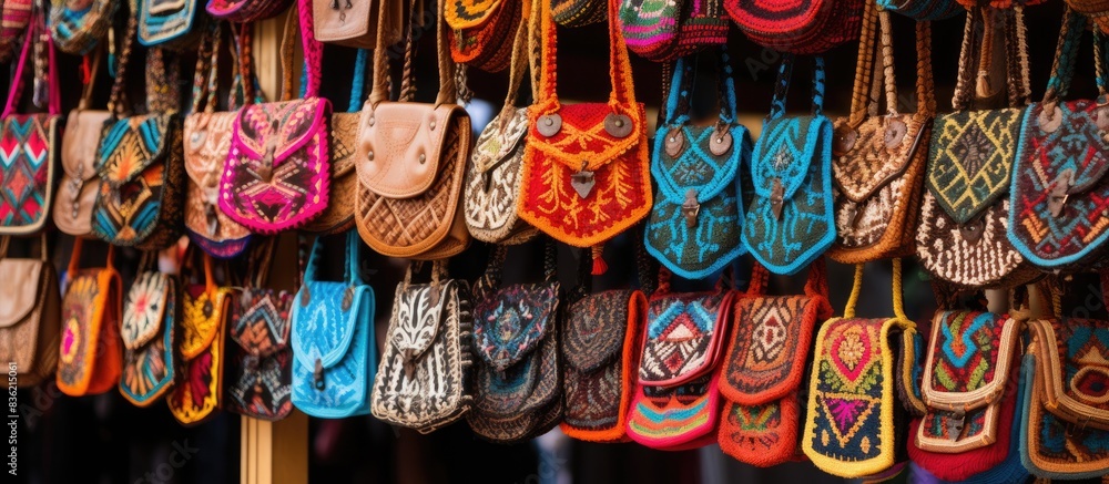 Fototapeta premium Artisan jewelry and accessories showcased at an art market booth with copy space image available.