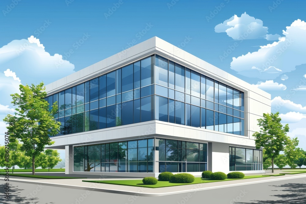 Modern Glass Office Building Under a Sunny Sky Modern Glass Office Building Under a Sunny Sky